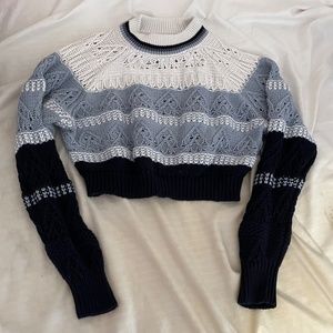 White Blue Back Ombre Cable Knit Crochet Sweater PacSun